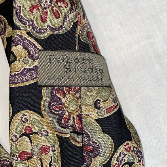 Talbott Studio Dress Tie Mens Size 58" Black Beige Floral 100% Silk Designer US - Picture 2 of 12